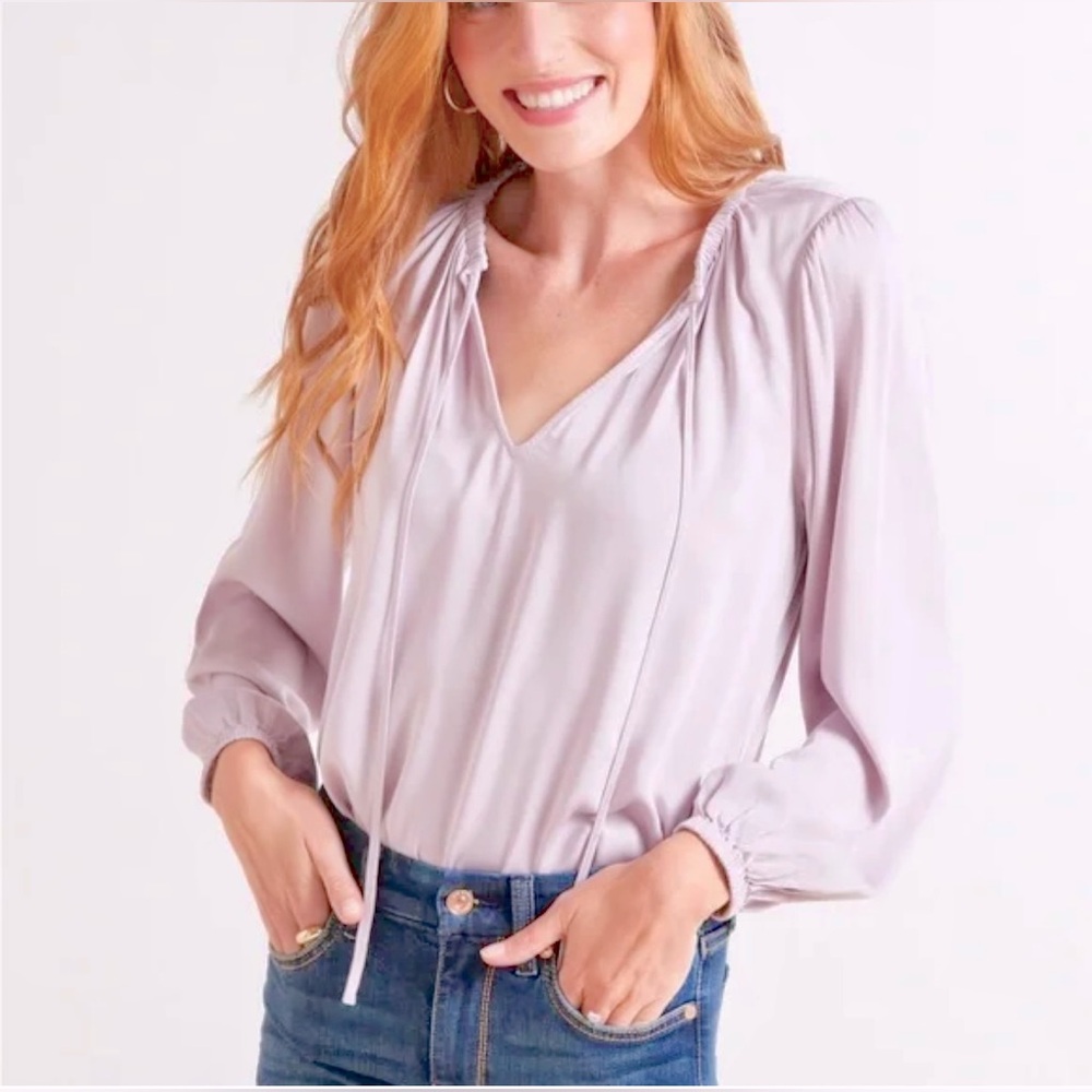 NWT Anthropologie | Cloth & Stone Long Sleeve Ecovero Satin Lavender Peasant Top